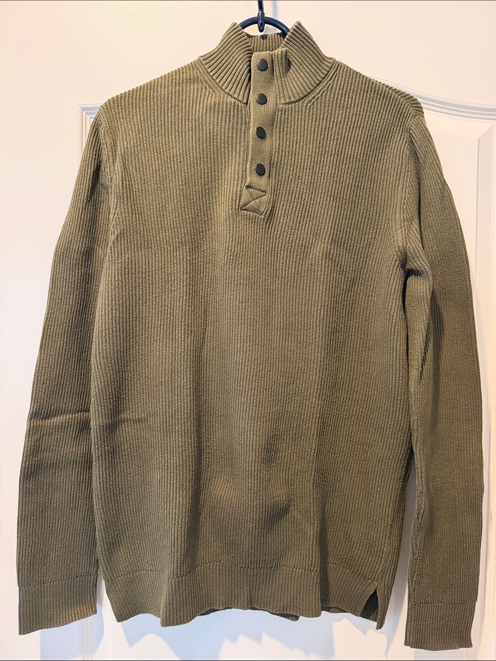 Express Men's Olive Green Knit Half-Button Sweater